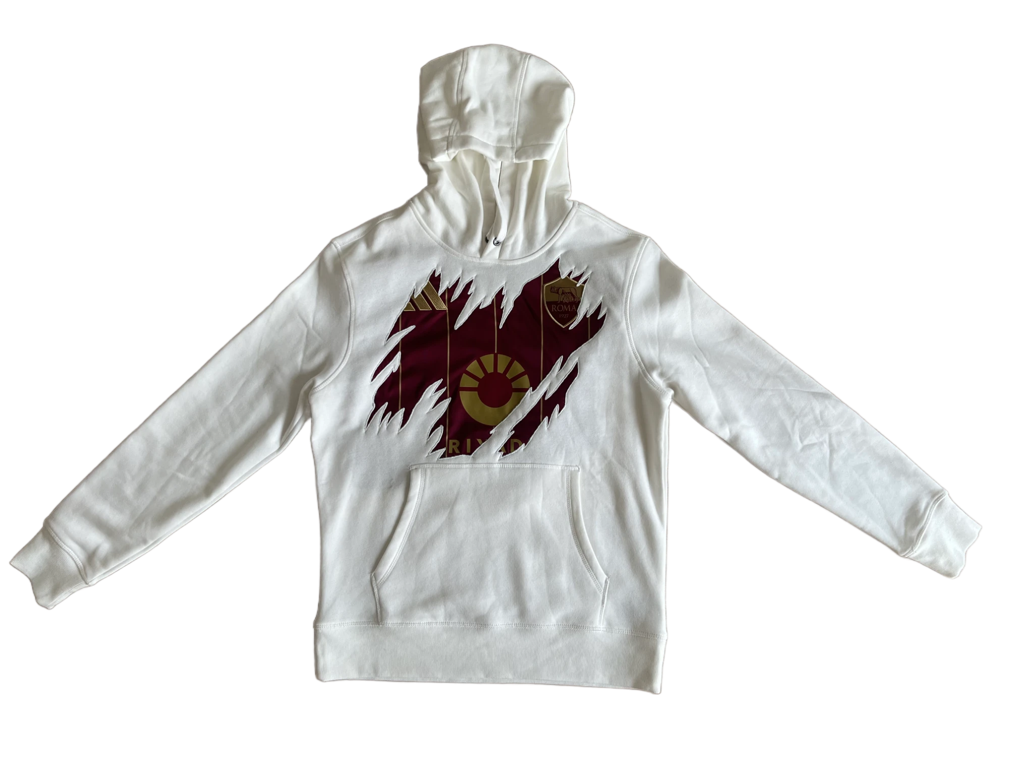 FM Lab hoodie with tear revealing an AS Roma shirt
